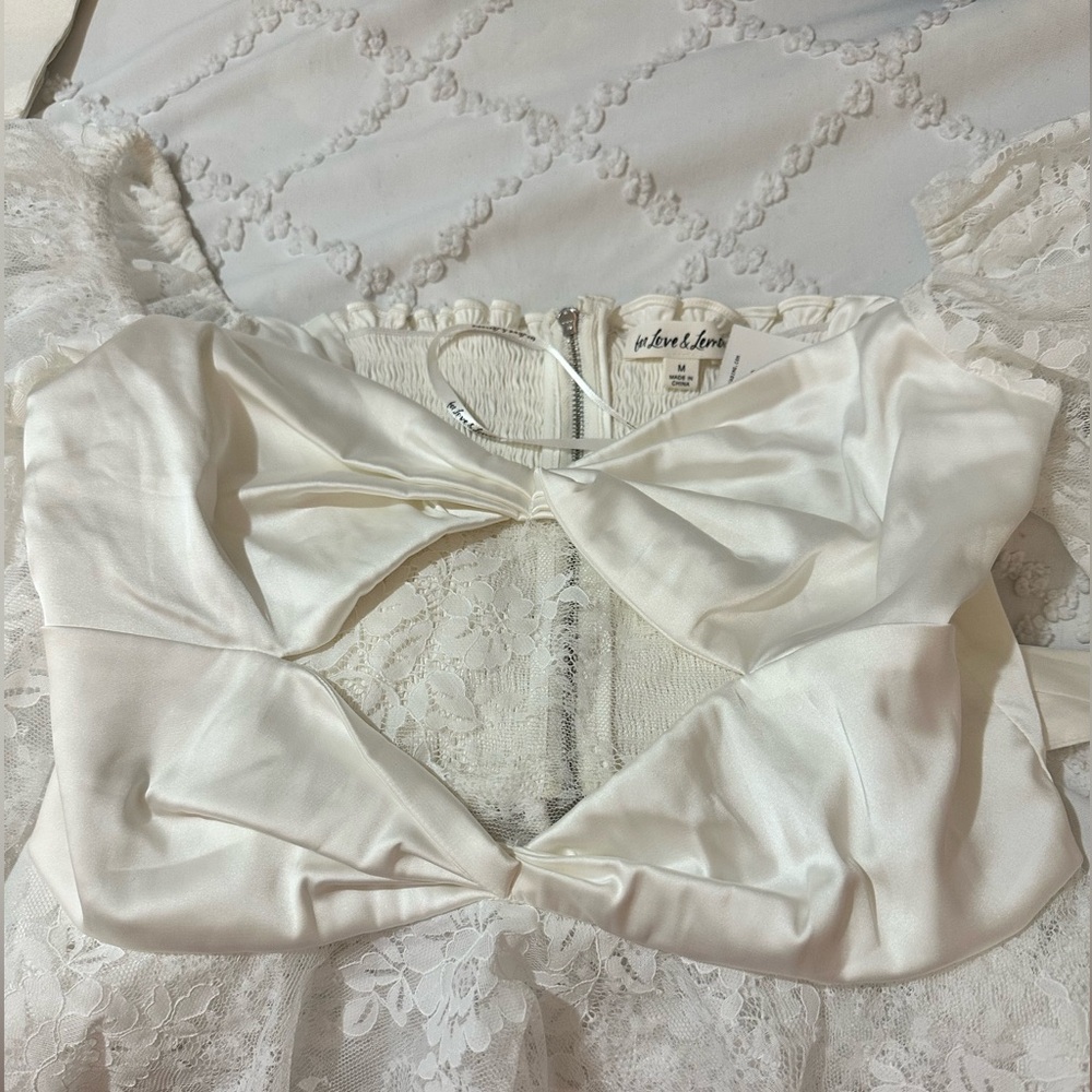 NWOT For Love & Lemons White Sonia Lace Puff Sleeve Top Medium - Picture 6 of 6